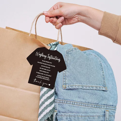 Vista 6 de 200 tarjetas de instrucciones de lavado, instrucciones de cuidado de limpieza de ropa, camiseta, inserción de instrucciones de dirección al cliente
