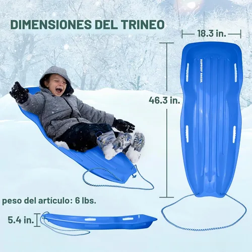 Vista 3 de Slippery Racer Downhill Xtreme Flexible Adults and Kids Plastic Toboggan Snow Sled for up to 2 Riders with Pull Rope and Handles