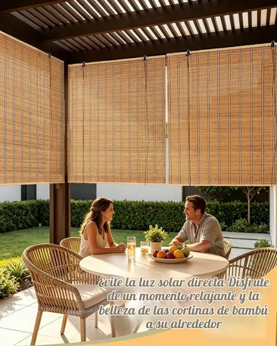 Vista 2 de FoundGo Persianas enrollables de bambú de 23 pulgadas de ancho x 48 pulgadas de alto, cortina de filtrado de luz para ventanas y puertas, persiana