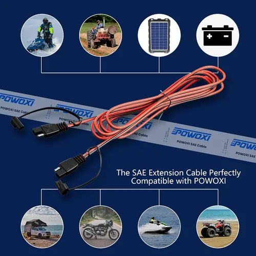 Vista 5 de POWOXI Cable de extensión SAE de 15 pies de desconexión rápida, cables solares, conector SAE para panel solar, automotriz, RV, motocicleta, tractor