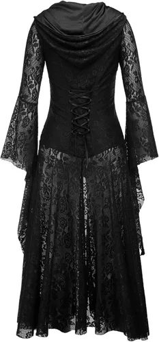 Vista 3 de Women Flare Sleeve Gothic Dress Court Cosplay Costumes Lace Hoodie Cloak Punk Dress Vintage Renaissance Steampunk Dress
