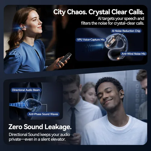 Vista 6 de Linklike Los auriculares abiertos con clip de oreja más cómodos [patentados cero presión y alta fidelidad superior] LDAC de alta resolución, batería