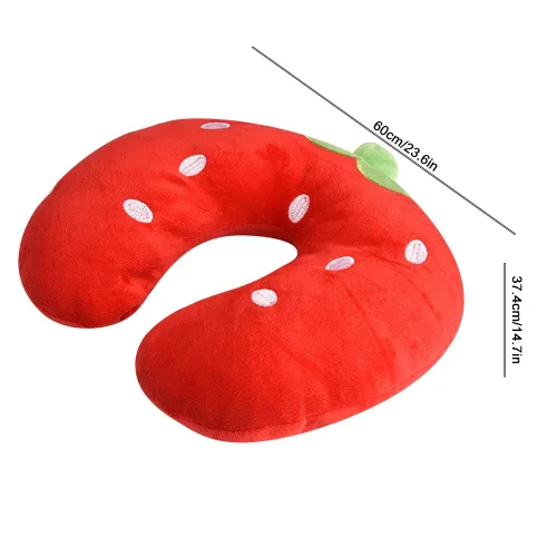 Vista 6 de Fdit Almohada en forma de U suave algodón PP lindo patrón para bebé niños asiento de viaje descanso cuello (fresa)