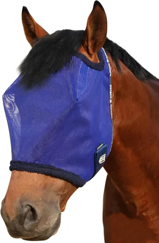 Vista 16 de Harrison Howard Máscara de malla redonda para mosca de caballo, protección UV, con borde acolchado de vellón, negro, S