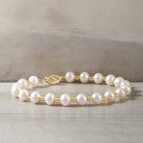 Vista 5 de Ross-Simons 6-7mm Cultured Pearl Bracelet With 14kt Yellow Gold