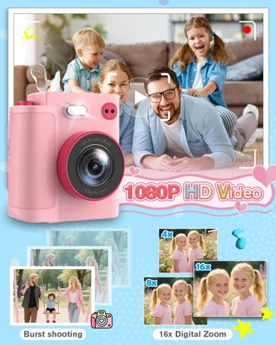 Vista 7 de Juguetes de cámara digital para niños de 3, 4, 5, 6, 7, 8, 9 y 10 años, regalo de Navidad y cumpleaños con cámara digital HD de 1080P, tarjeta SD