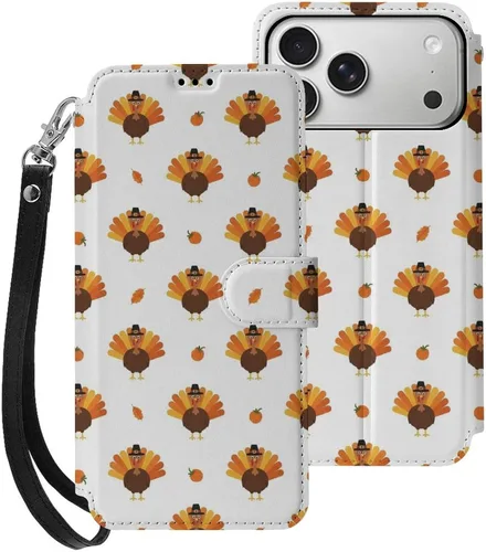 Vista 36 de SWEET TANG Compatible with iPhone 17 Pro Wallet Case Women PU Leather Shockproof Protective Folio Flip Cover (Cute Thanksgiving Turkey Maple Leaf)