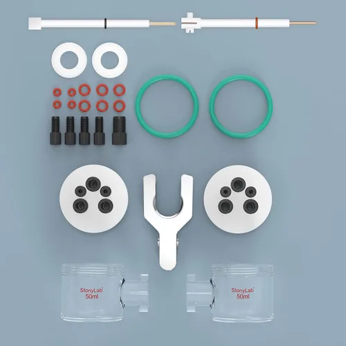 Vista 5 de stonylab Células electrolíticas tipo H, electrolizador de membrana de intercambio iónico reemplazable de borosilicato células electroquímicas