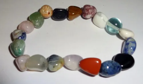 Vista 9 de 1 pulsera elástica con cuentas de pepita de cristal caído de calidad #2 estilo chakras mixto de 0.157-0.315 in