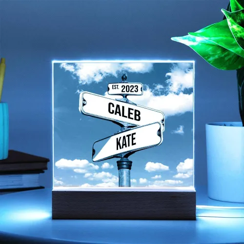 Vista 3 de Placa acrílica personalizada, letrero de calle vintage para parejas, letrero de calle Crossroads el mejor regalo para parejas, nombre personalizado