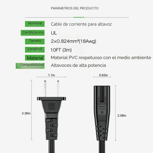 Vista 4 de Cable de alimentación de CA de 2 puntas para altavoz portátil JBL PartyBox
