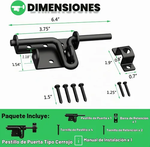 Vista 2 de Pestillo de puerta de perno deslizante resistente para valla de madera
