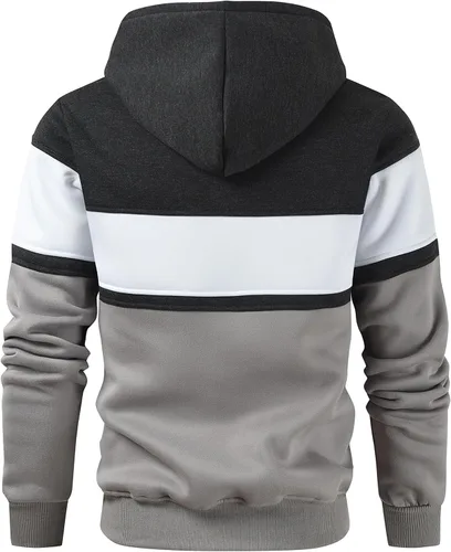 Vista 3 de Lulucleaf Sudadera con capucha para hombre, diseño de bloques de color, casual, de vellón, manga larga, con capucha