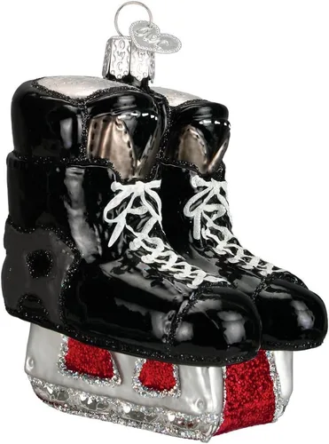 Vista 6 de Old World Christmas - Adorno de disco de hockey de vidrio soplado para árbol de Navidad, decoración festiva artesanal, colección deportiva