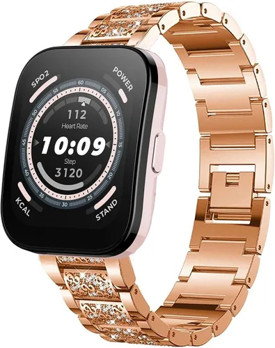 Vista 8 de Correa compatible con Amazfit Bip 5, Lamshaw de liberación rápida de 0.86 pulgadas para mujer, correa de repuesto ajustable de metal con diamantes