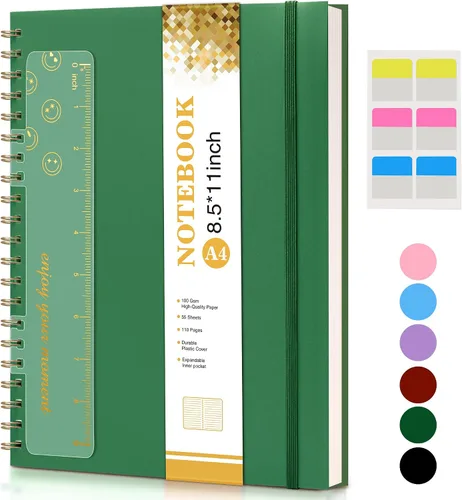 Vista 32 de Cuaderno de espiral de 8.5 x 11 pulgadas, cuadernos grandes A4 para mujeres y hombres, diario rayado universitario, papel de 3.53 oz/m², diarios