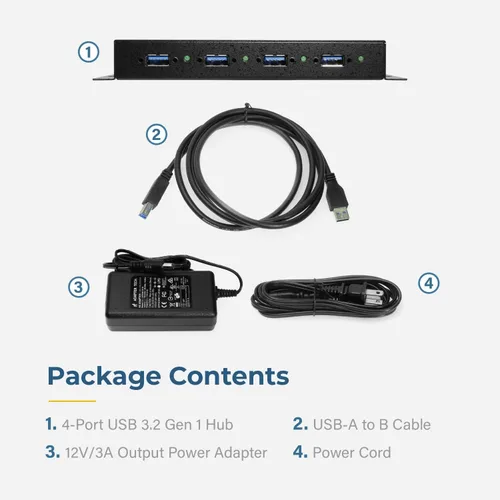 Vista 6 de Coolgear Caja de metal industrial USB 3.2 Gen 1 de 4 puertos con opción de cable de bloqueo de tornillo