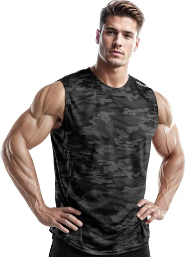 Vista 4 de DRSKIN Paquete de 4, 3 y 1 camisetas sin mangas para hombre, para entrenamiento, atlético, malla muscular, ajuste seco, gimnasio, entrenamiento