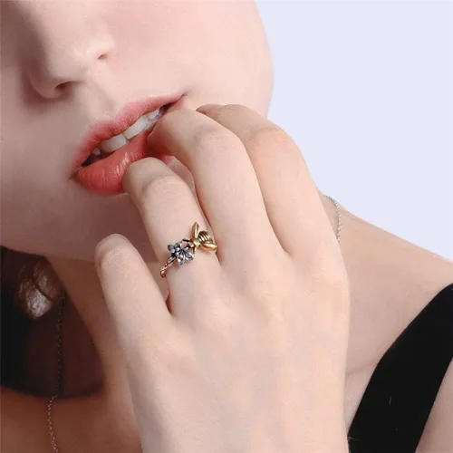Vista 2 de ChicSilver Cadena de eslabones cubanos retro, anillos cruzados de plata de ley 925 y latón oxidado, anillos ajustables abiertos para mujer