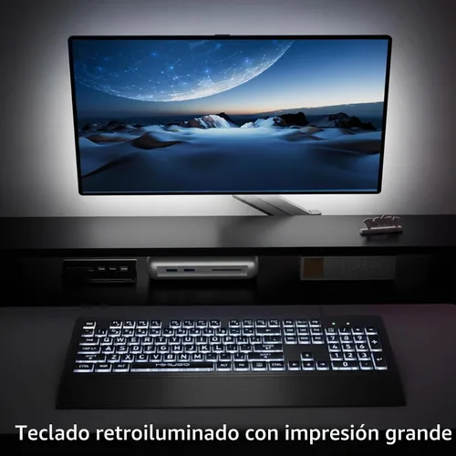 Vista 5 de Teclado retroiluminado de impresión grande, USB con cable