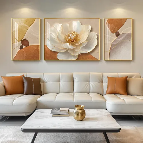 Vista 32 de Arte de pared moderno enmarcado en blanco y negro, 3 piezas de impresiones contemporáneas grandes para paredes, juego de 3 imágenes de hojas doradas