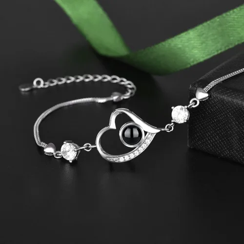 Vista 12 de Godchoices Pulsera de fotos personalizada, pulsera de proyección de fotos con imagen en el interior, collar con texto en inglés "I Love You