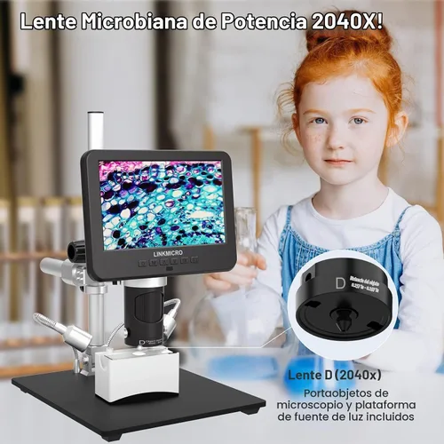 Vista 7 de LM246MS Microscopio digital HDMI de 3 lentes de 7 pulgadas para soldar, soporte de brazo de brazo de pluma de 13 pulgadas, video UHD 2160P 2000X