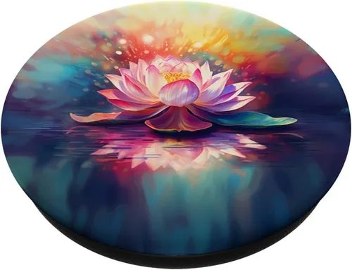 Vista 2 de PopSockets de acuarela de meditación de yoga de flor de loto PopGrip intercambiable