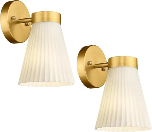 Vista 13 de HWH - Lámpara de pared para interiores, moderno aplique de pared con pantalla de vidrio a rayas blancas esmeriladas, aplique de pared individual