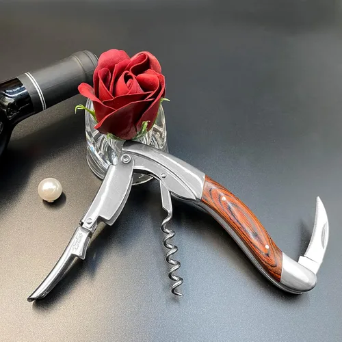Vista 6 de CORKAS Llave de vino profesional extravagante para camarero ejecutivo, sacacorchos de doble bisagra pesada con mango de palisandro de primera