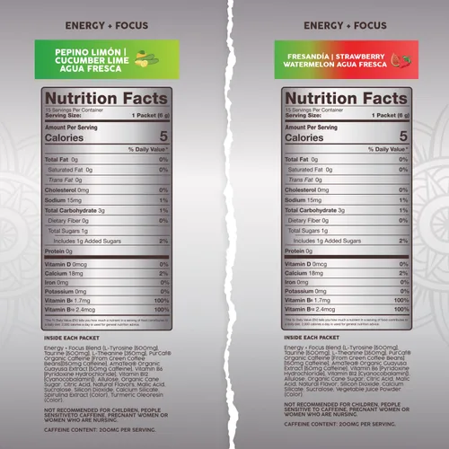 Vista 2 de Salud - Paquete de 2 2 en 1 Energy + Focus (lima de pepino) y energía + enfoque (sandía de fresa) – 15 porciones cada una, mezcla de bebida Agua