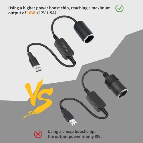 Vista 8 de Cable de alimentación USB A macho a 12 V 18 W para encendedor de cigarrillos, cable de alimentación para grabador de conducción, detector de radar