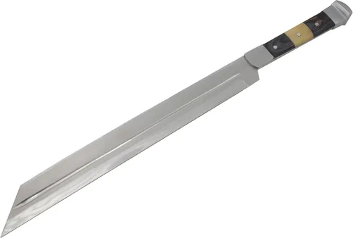 Vista 2 de Medieval Warrior Espada de hoja tanto inversa hecha a mano personalizada con funda de cuero (acero inoxidable, blanco y negro)