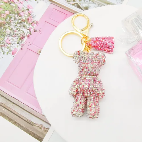 Vista 3 de Llavero de oso de peluche, lindo oso de peluche, accesorios de automóvil, llaveros de diamantes de imitación de moda para mujeres y niñas, Varios