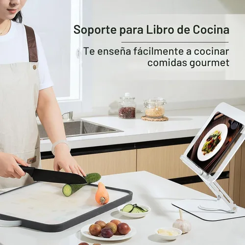 Vista 7 de BYMECOST Soporte de acrílico para lectura, soporte ajustable para libros con base giratoria de 360° y clips elásticos para páginas, soporte elevador