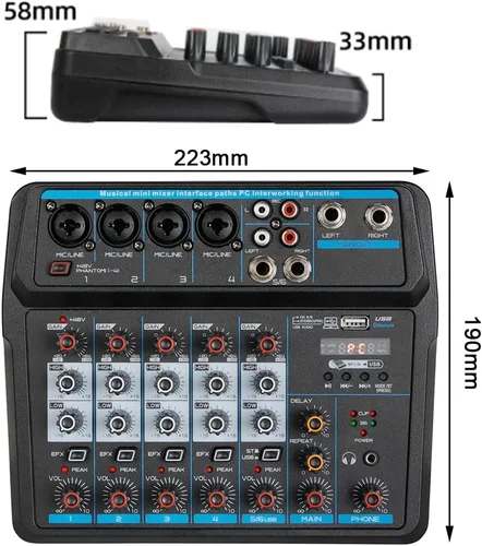Vista 2 de CNCEST Mezclador de audio profesional, consola de tablero de sonido, interfaz de sistema de escritorio, digital, Bluetooth, USB, estudio en vivo