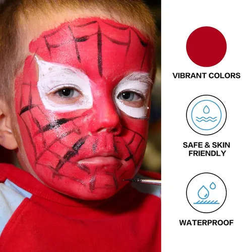 Vista 3 de BOBISUKA Pintura roja para rostro y cuerpo, paleta de pintura cremosa profesional a base de aceite para fiestas, Halloween, escenario, cosplay