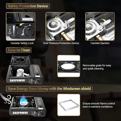 Vista 7 de Estufa de camping portátil de combustible dual Propane or Butane, 10,000 BTU, Automatic Ignition, Carrying Case & Windblocker, Emergency