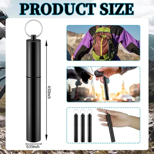 Vista 2 de Bokon 6 piezas de tubo de almacenamiento de metal para palillos de dientes, tubos herméticos de aluminio para llavero, llavero - Pastillero portátil