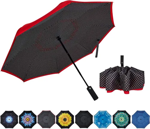 Vista 11 de Paraguas invertido de doble capa, plegado automático, reversible, resistente al viento y a los rayos UV, para lluvia, coche, viaje, al aire libre