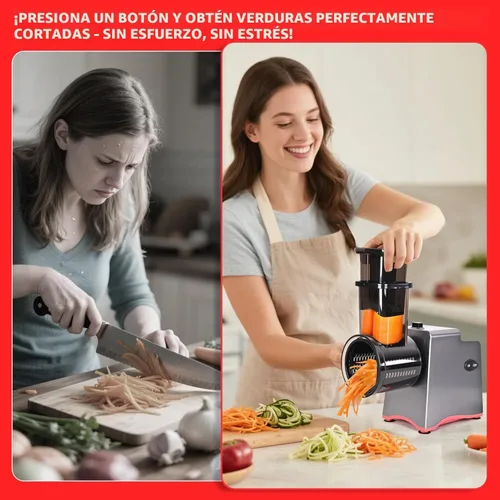 Vista 3 de Rallador Eléctrico de Queso, Rallador de Queso Eléctrico 7 en 1 para Queso en Bloque, Rebanadora Eléctrica de 250W, Rallador Eléctrico Automático