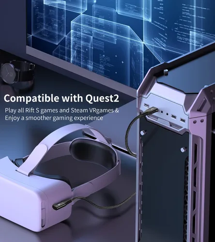 Vista 2 de Sweguard Cable VR Link de 16 pies compatible con Oculus Quest 2 USB 32 Gen 1 USB A a USB C cable con transferencia de datos de alta velocidad de 5
