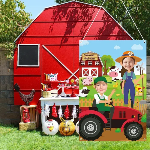 Vista 4 de Haooryx Accesorios para cabina de fotos de animales de granja, animales de granja, tela de satén grande, accesorios para cabina de fotos, telón