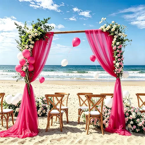 Vista 47 de DUOBAO Cortina de gasa rosa, 2 paneles de 29 x 96 pulgadas, cortinas de telón de fondo de boda, cortinas de playa transparentes para sala de estar