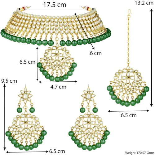 Vista 7 de Aheli Faux Kundan Necklace Earrings Maang Tikka Set Indian Ethnic Wedding Fashion Jewelry Set for Women