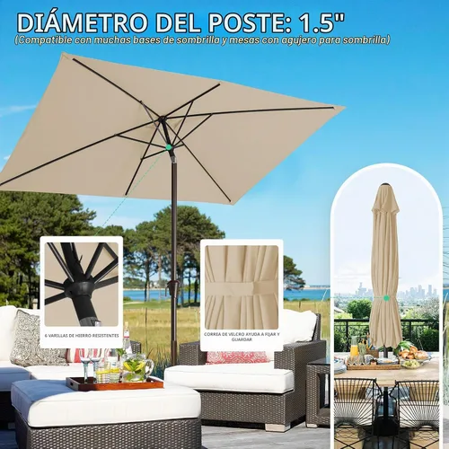 Vista 6 de JEAREY Sombrilla rectangular para patio, 6.5 x 10 pies, color beige