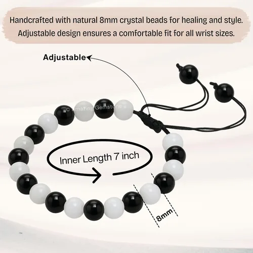 Vista 6 de Amazing Gemstone Selenite Black Tourmaline Bracelet for Women Men's Gifts - Protection Healing Crystal Bracelet - 8mm Gemstone Beaded Adjustable