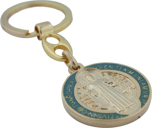 Vista 3 de VILLAGE GIFT IMPORTERS Llavero de San Benito Cinco hermosos diseños Hecho en Italia Tono dorado y azul