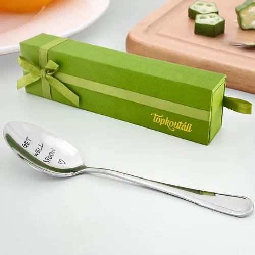 Vista 4 de 1 juego de cuchara grabada de acero inoxidable para regalo, cuchara de postre, cuchara de helado para amigos, pacientes, padres, cumpleaños