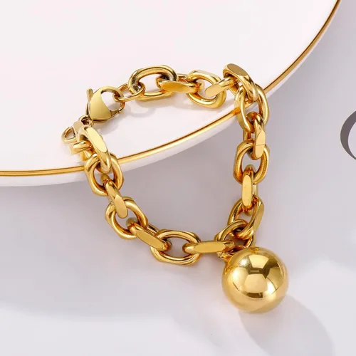 Vista 3 de Elefezar Pulsera de cadena gruesa de acero inoxidable con dijes de bola para mujer, accesorios de joyería
